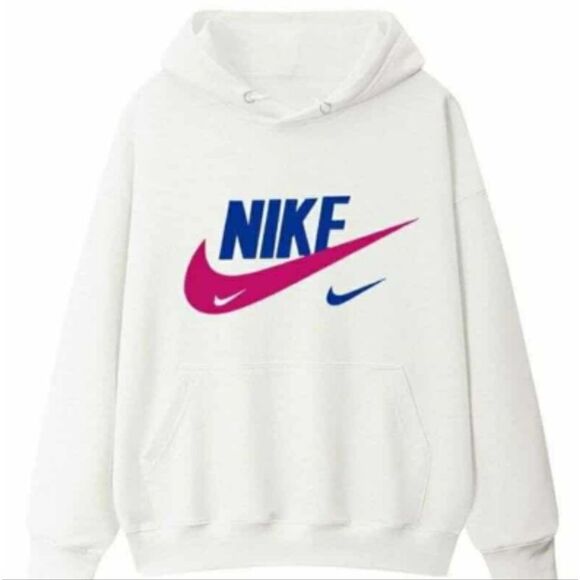 Brand New Lite Nike Hoodie in White with Pink and Blue Accents 001 - Picture 1 of 2